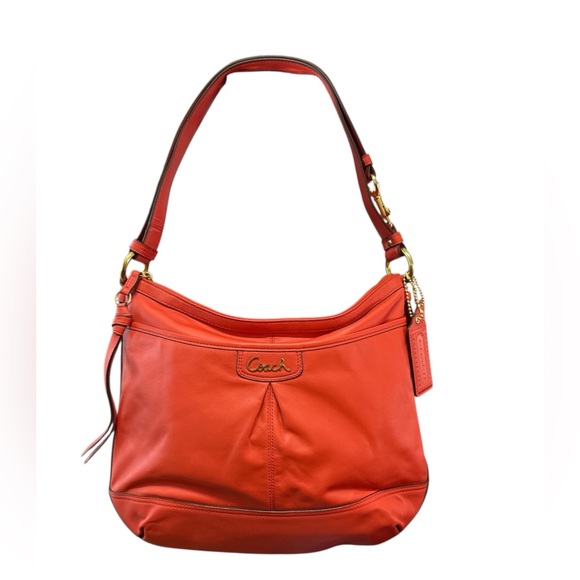 Coach Orange Leather Shoulder Bag with Gold Hardware